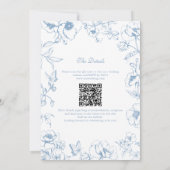 Elegante Stofblauwe Bloemetuin QR Code Bruiloft Kaart (Achterkant)