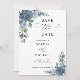 Elegante Stofblauwe Bloemige Bewaar De Datum Save The Date
