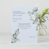 Elegante Stofblauwe Bloemige Bruid Ouders  Kaart (Staand voorkant)