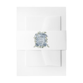 Elegante Stofblauwe Bloemige Bruiloft Uitnodigingen Wikkel
