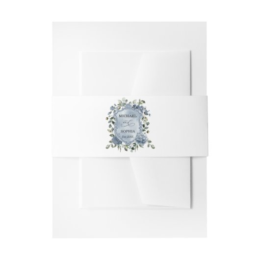 Elegante Stofblauwe Bloemige Bruiloft Uitnodigingen Wikkel (Voorkant Voorbeeld)