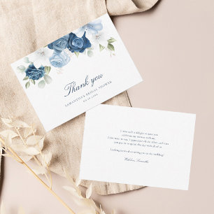 Elegante Stofblauwe Bloemige Eucalyptus Bruiloft F Bedankkaart