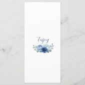 Elegante Stofblauwe Bloemige Eucalyptus Bruiloft Menu (Achterkant)