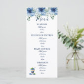 Elegante Stofblauwe Bloemige Eucalyptus Bruiloft Menu (Staand voorkant)