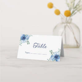 Elegante Stofblauwe Bloemige Eucalyptus Bruiloft Plaatskaartje