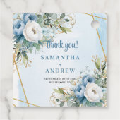 Elegante Stofblauwe Bloemige Eucalyptus Bruiloftse Bedankjes Labels (Achterkant)