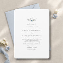 Elegante Stofblauwe Bloemige Monogram Trouw
