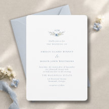 Elegante Stofblauwe Bloemige Monogram Trouw