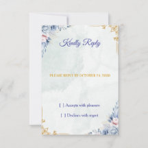 Elegante Stofblauwe Bloemige Trouw RSVP Kaart