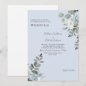 Elegante Stofblauwe Bloemige Trouw zonder Ouders Kaart (Voorkant / Achterkant)