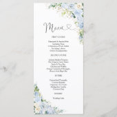 Elegante Stofblauwe Bloemige Trouwmenu Menu (Voorkant)