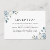 Elegante Stofblauwe Bloemige Trouwreceptie Informatiekaartje (Voorkant)