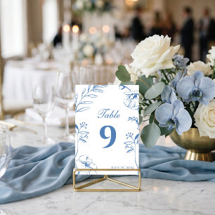 Elegante Stofblauwe Bloemlijn Kunst Bruiloft Kaart