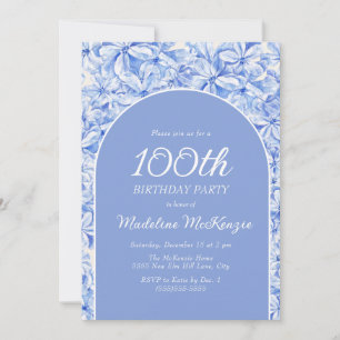 Elegante Stofblauwe Bloemrijke Boog 100ste Verjaar Kaart