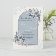 Elegante Stofblauwe Bloemrijke Boog Save the Date
