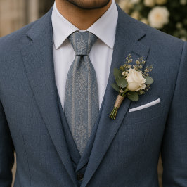Elegante Stofblauwe Bloemrijke Brokaat Stropdas