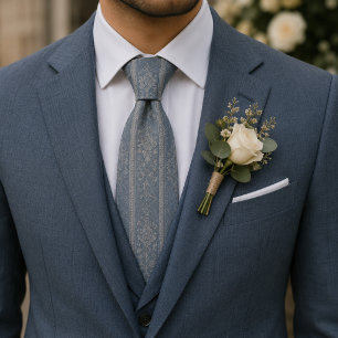 Elegante Stofblauwe Bloemrijke Brokaat Stropdas