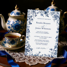 Elegante Stofblauwe Bloemrijke Chinoiserie Klassie