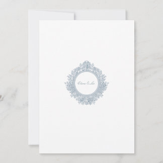 Elegante Stofblauwe Bloemrijke Rand Trouw Uitnodig Kaart