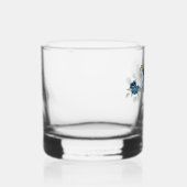 Elegante Stofblauwe Bloemrijke Script Bruids-Showe Whisky Glas (Rechts)