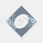 Elegante Stofblauwe Bloemrijke Script Bruiloft Servet (Hoek)