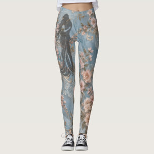 Elegante Stofblauwe Blush Roze Bloemrijke Kant Leg Leggings
