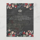 Elegante Stofblauwe Bourgondiër Bloemige Bruiloft Flyer (Achterkant)