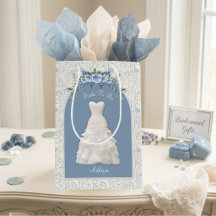 Elegante Stofblauwe Bruid Wordt Midden Geschenkzak