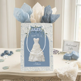 Elegante Stofblauwe Bruid Wordt Midden Geschenkzak Medium Cadeauzakje