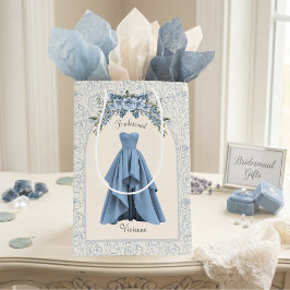 Elegante Stofblauwe Bruidsmeisje Voorstel Cadeauta Medium Cadeauzakje