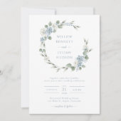 Elegante Stofblauwe Bruiloft Kaart (Voorkant)
