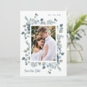 Elegante Stofblauwe Bruiloft Save The Date (Staand voorkant)