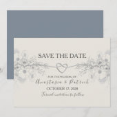 Elegante Stofblauwe Calligrafie Bruiloft Save The Date (Voorkant / Achterkant)