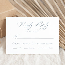 Elegante Stofblauwe Calligrafie Maaltijdkeuze Brui RSVP Kaartje