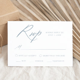 Elegante Stofblauwe Calligrafie Maaltijdkeuze Brui RSVP Kaartje