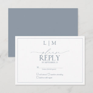 Elegante Stofblauwe Calligrafie Monogram RSVP Kaartje