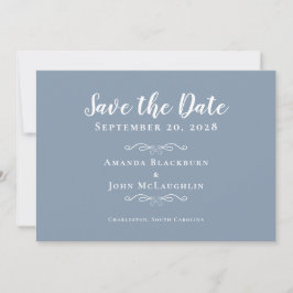 Elegante Stofblauwe Delicate Romantische Calligraf Save The Date