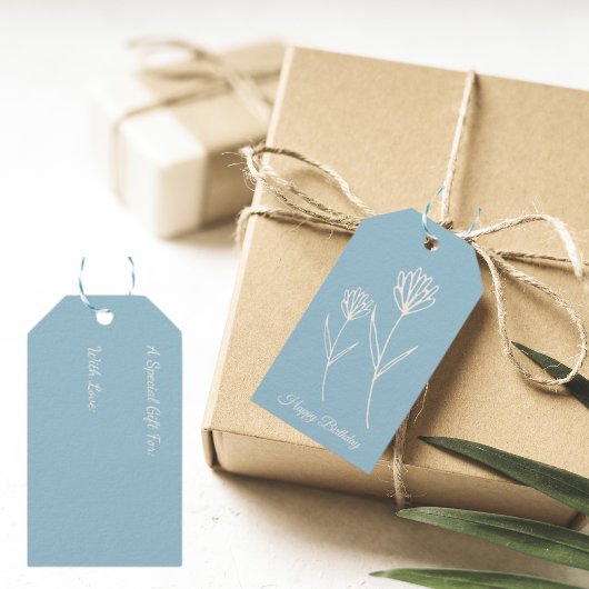 Elegante Stofblauwe Eenvoudige Bloem Cadeaulabel