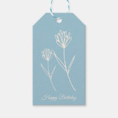 Elegante Stofblauwe Eenvoudige Bloem Cadeaulabel (Voorkant)