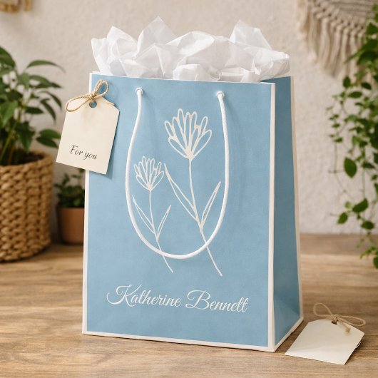 Elegante Stofblauwe Eenvoudige Bloem Medium Cadeauzakje
