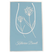 Elegante Stofblauwe Eenvoudige Bloem Medium Cadeauzakje (Voorkant)