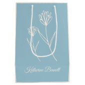 Elegante Stofblauwe Eenvoudige Bloem Medium Cadeauzakje (Achterkant)