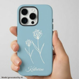 Elegante Stofblauwe Eenvoudige Bloem Sport iPhone 16 Pro Hoesje