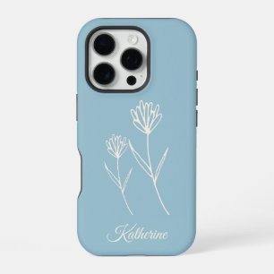 Elegante Stofblauwe Eenvoudige Bloem Sport iPhone 16 Pro Hoesje