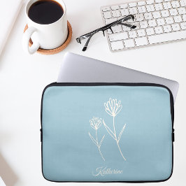 Elegante Stofblauwe Eenvoudige Bloem Sport Laptop Sleeve