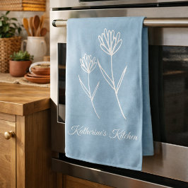 Elegante Stofblauwe Eenvoudige Bloem Theedoek
