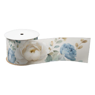 Elegante Stofblauwe en Crème Roze Huwelijk  Satijnen Lint