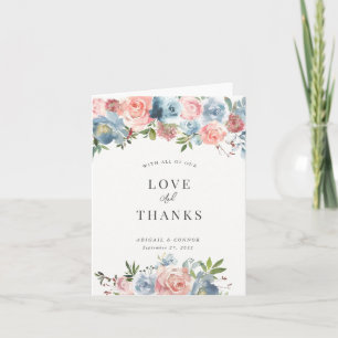 Elegante Stofblauwe en Roze Bloemenswag Bedankkaart
