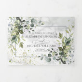 Elegante Stofblauwe Eucalyptus Groen Marble Drieluik Uitnodiging (Cover)