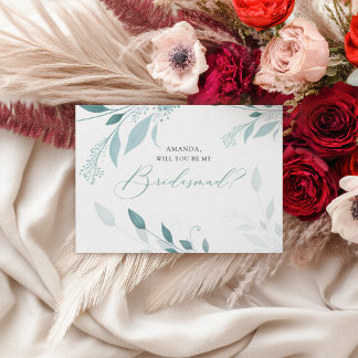 Elegante Stofblauwe Eucalyptus Theebruine Bloemige Briefkaart